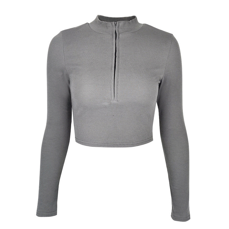 Slim Fit Women's Long-Sleeved Zipper T-Shirt Top