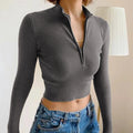 Slim Fit Women's Long-Sleeved Zipper T-Shirt Top