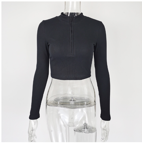 Slim Fit Women's Long-Sleeved Zipper T-Shirt Top